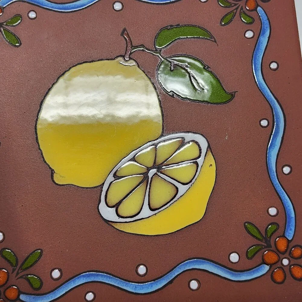 Cleo Teissedre Tile Trivet or Wall Hanging 2 Tiles Kitchen Decor Lemon Peas 6